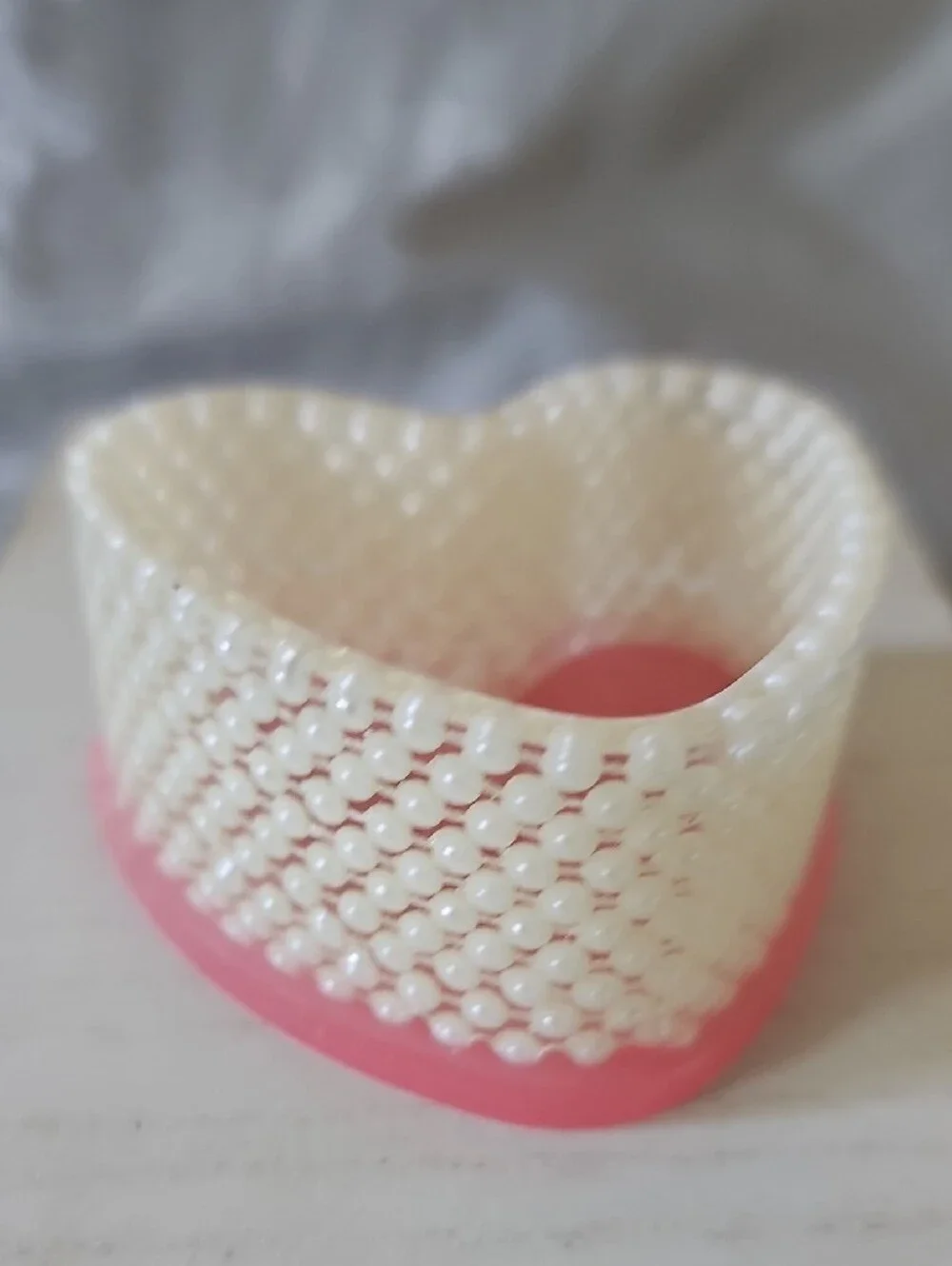 Heart Shaped Pink and Pearl Trinket Dish